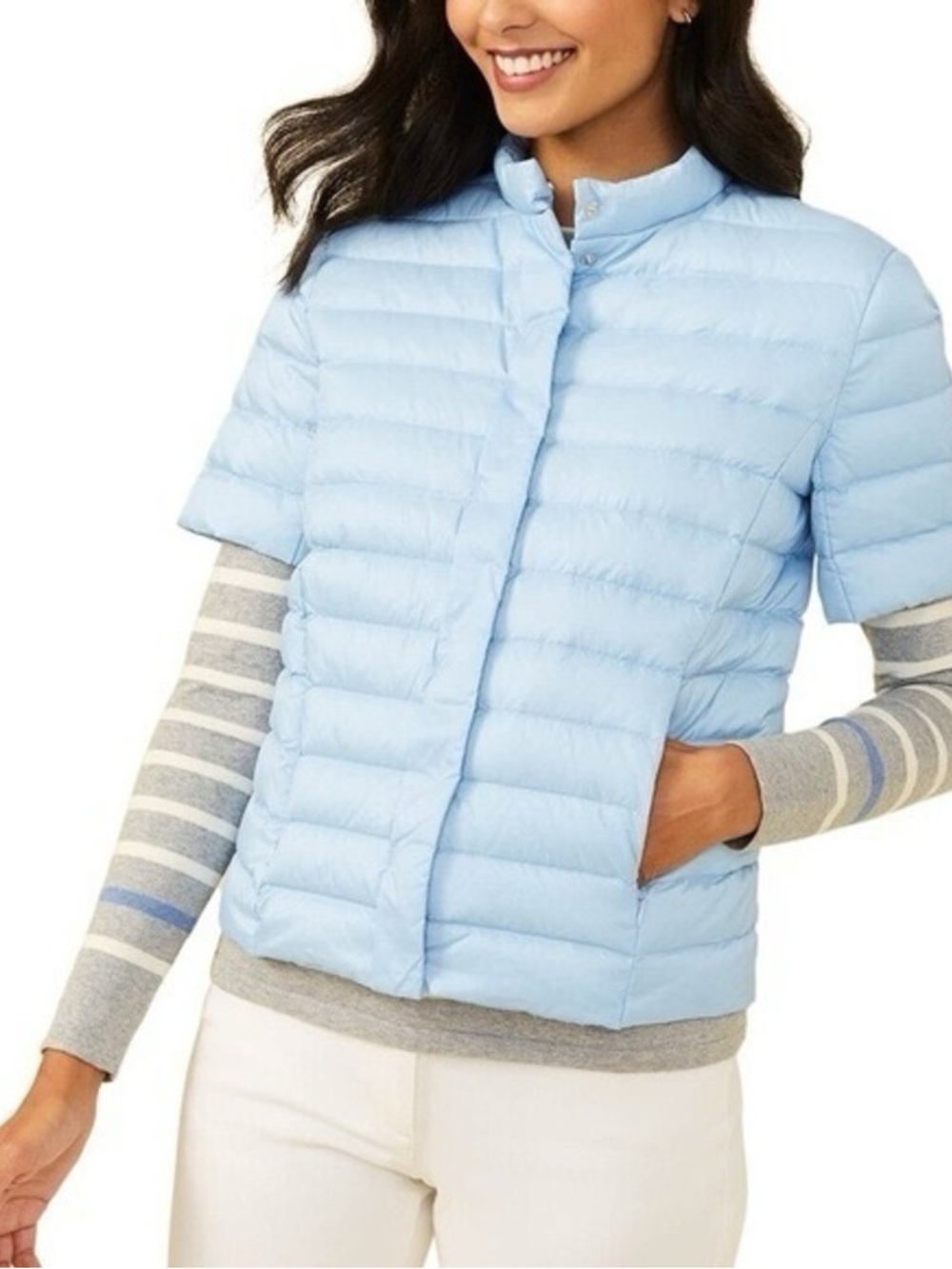 J. McLaughlin Sarabeth Light Blue Short Sleeve Puffer Jacket | XS